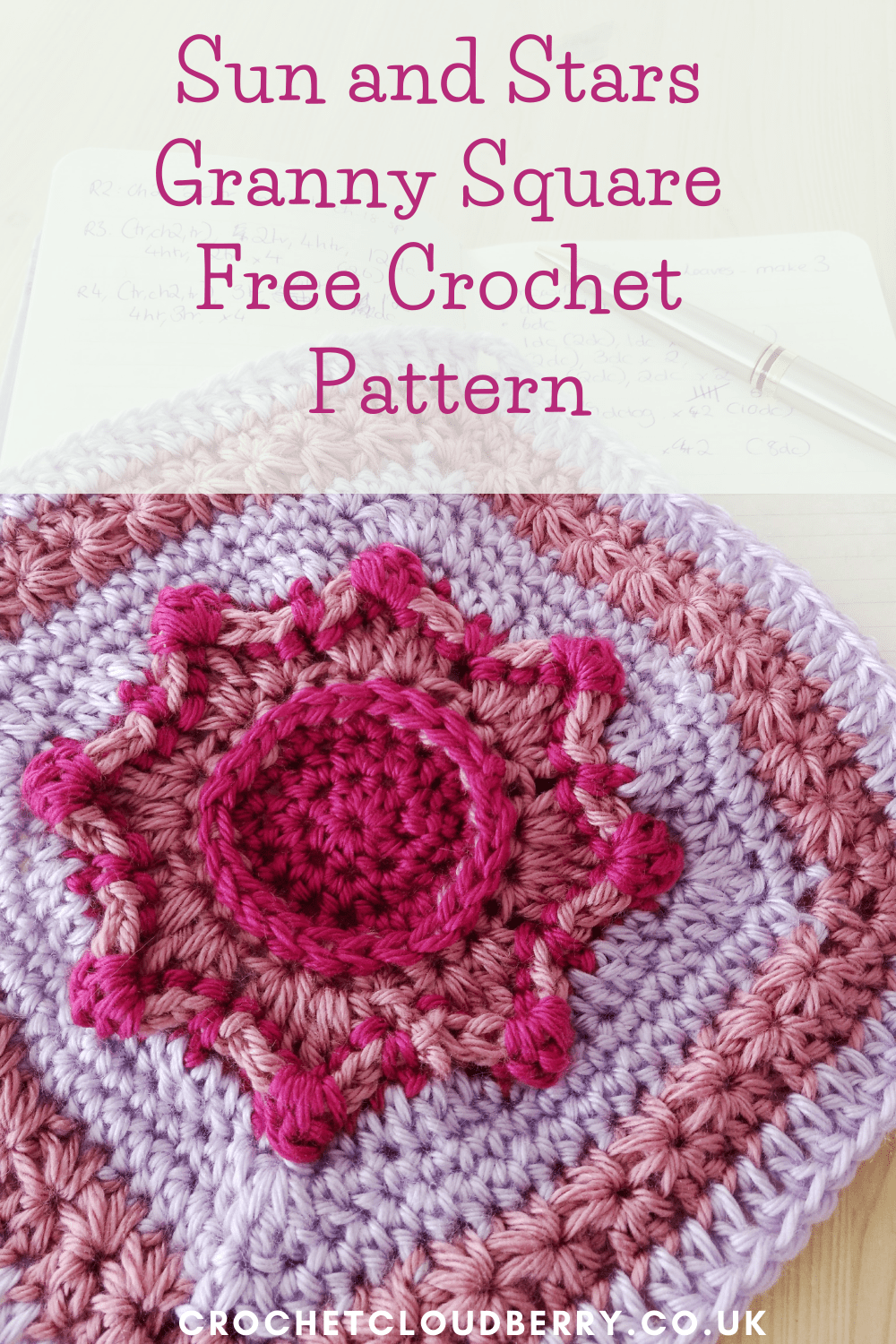 Sun and stars Granny Square - free crochet pattern - crochet cloudberry