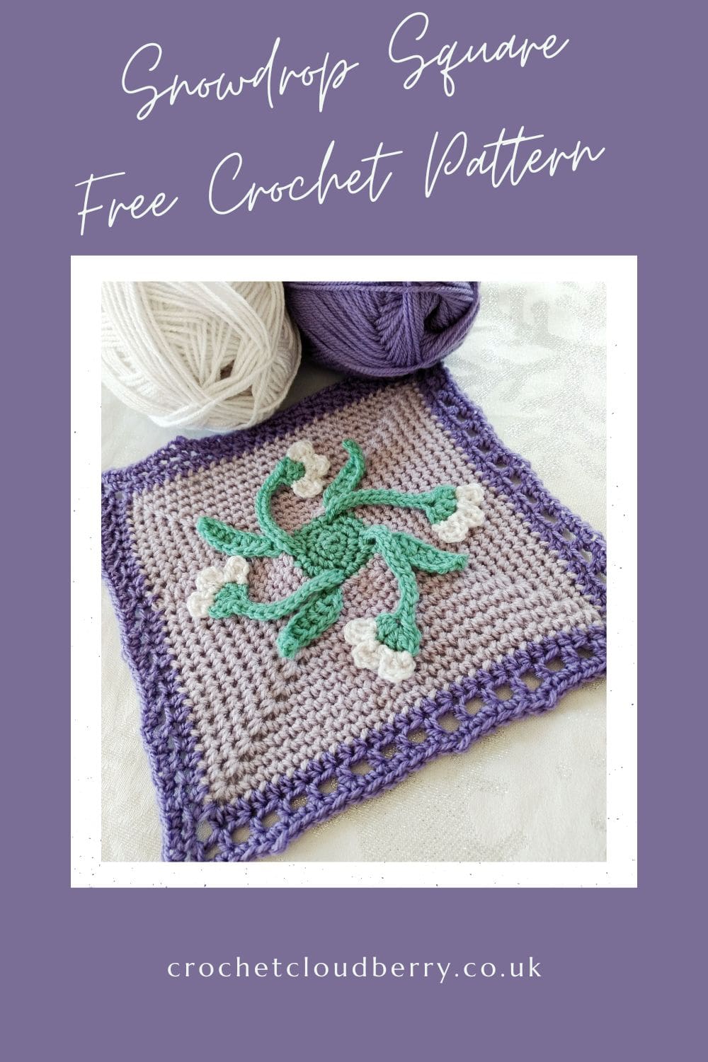 2023 Crochet Blanket - free crochet pattern - February crochet square - Snowdrop Crochet Square - Crochet Cloudberry